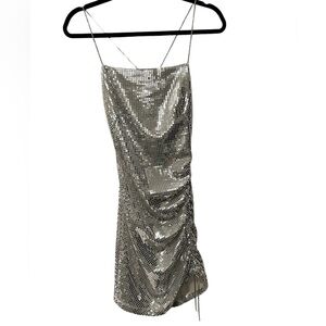 ZARA Silver sparkly Mini Dress Jeweled‎ Straps Size XS